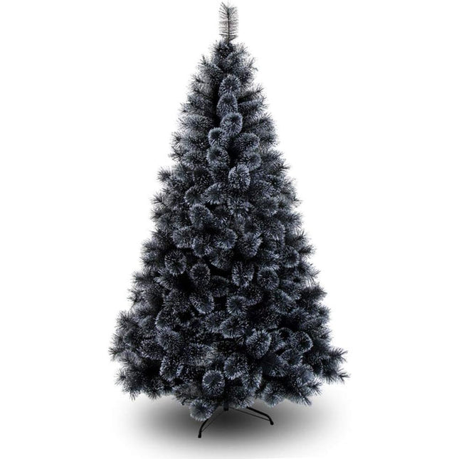 Árbol de Navidad Negro con Nieve Artificial Natural y Rellenado