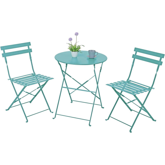 Juego de mesa plegable de Acero, 3 piezas, muebles de exterior Jardín resistentes a la intemperie, juego de mesa y sillas de patio para patio interior y exterior