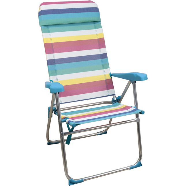 Silla de Playa Plegable y Reclinable de 7 Posiciones de Aluminio y Tela Oxford 57X47X118CM
