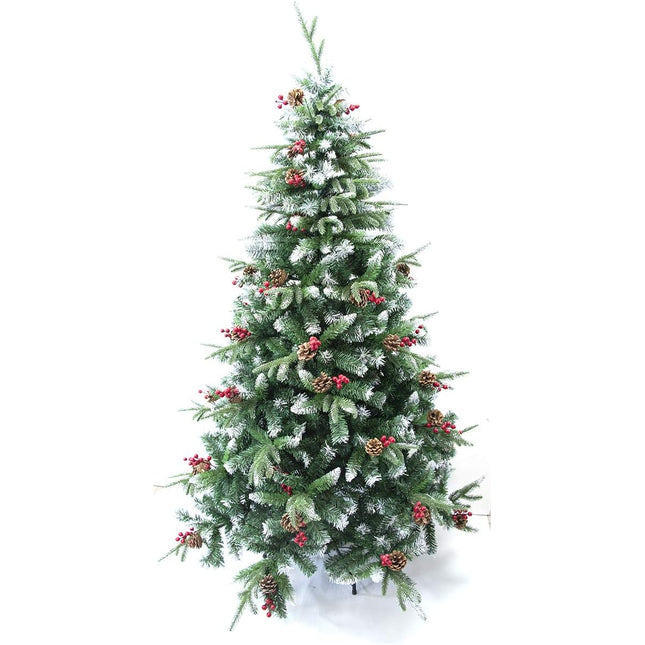Árbol de Navidad Artificial, Piñas de Pino y Acebo, Verde Natural Verde, Material PVC, Soporte de Metal, 120cm - 240cm