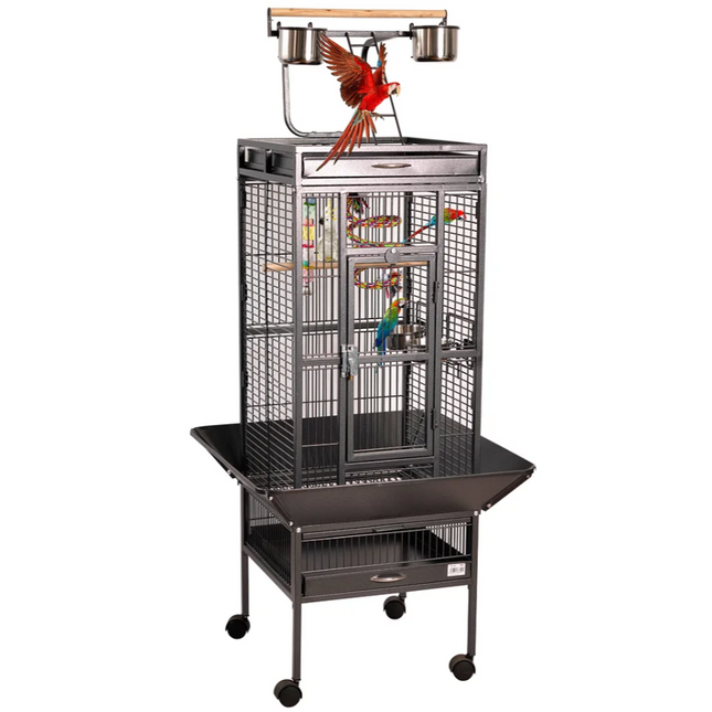 Jaula voladera para loro grande voladero metal pajarera para pájaros periquito cnarios con parque de juegos saltado comedero 45.7x45.7x156cm