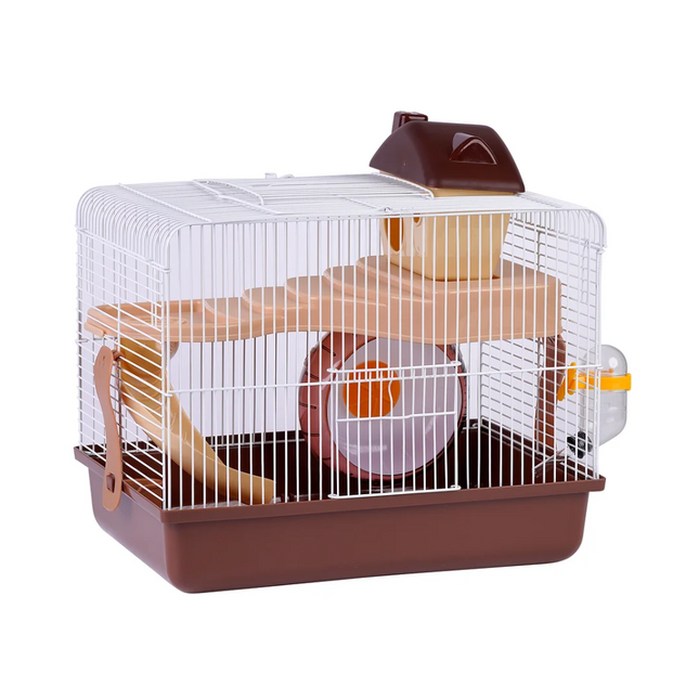 Jaula para hámster chalé para roedores rueda de ejercicio escalera bebedero portátil tamaño 35.5x26.5x33cm