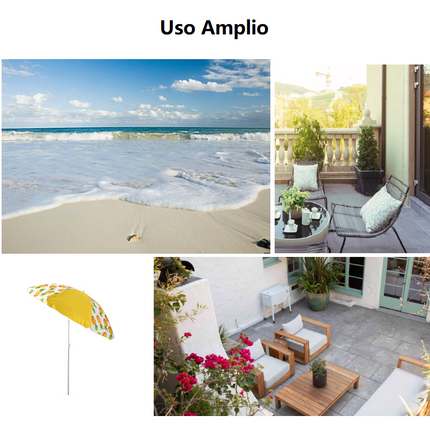 Sombrilla de Playa Parasol Playa inclinable contra rayo UV poste aluminio sombrilla portátil altura ajustable Inclinación giratoria
