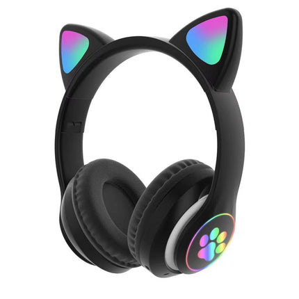 Auriculares Bluetooth inalámbricos con luz LED para gaming con diseño orejas y patitas de gato
