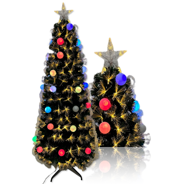 Árbol Navidad de Fibra Óptica Bolas Luz Multicolor y Estrella