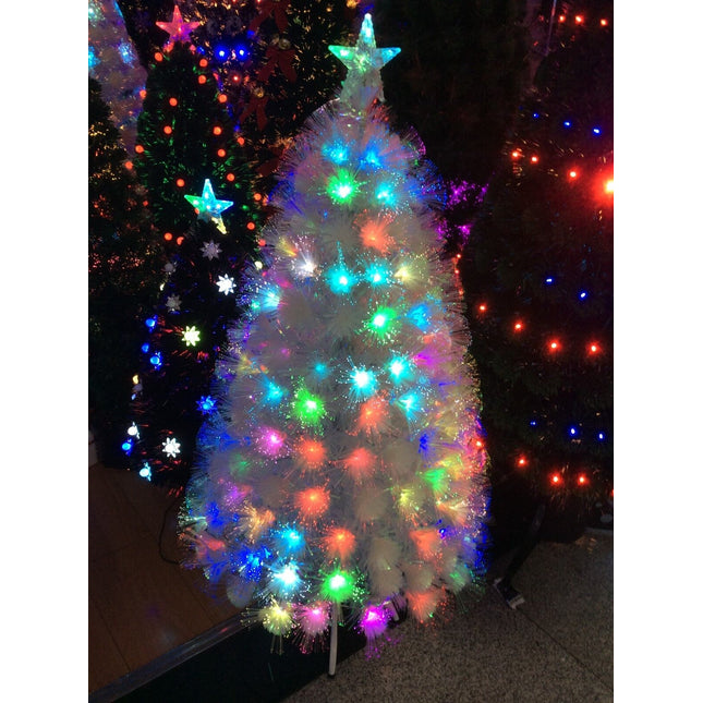 Árbol de Navidad Fibra Óptica Blanco Brillante con Luces MultiColor
