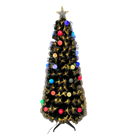 Árbol Navidad de Fibra Óptica Bolas Luz Multicolor y Estrella