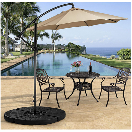 Base sombrilla en 4 partes rellenable con 52 litros de agua o 80 kg de arena soporte parasol desmontable patio jardín playa villa