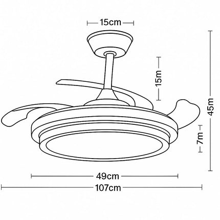 Ventilador de Techo con Luz LED 70W, Motor DC Silencioso, 6 Velodidades, 3 Tonos de Luz (3000K/4200K/6500K), Función Reversible