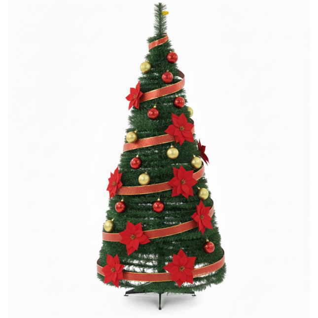 Árbol de Navidad Plegable y Retráctil - Fácil de Montar - Adornos Incluidos
