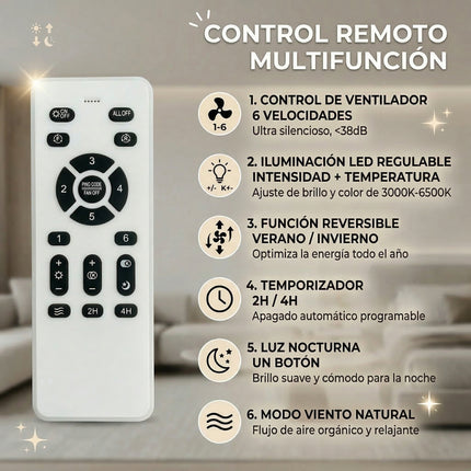 Ventilador de Techo con Luz LED 60W y Motor DC Ultra Silencioso, Ventilador de 107cm con 6 Velocidades, Control Remoto, Temporizador y Temperatura de Luz Ajustable (3000K-6500K)
