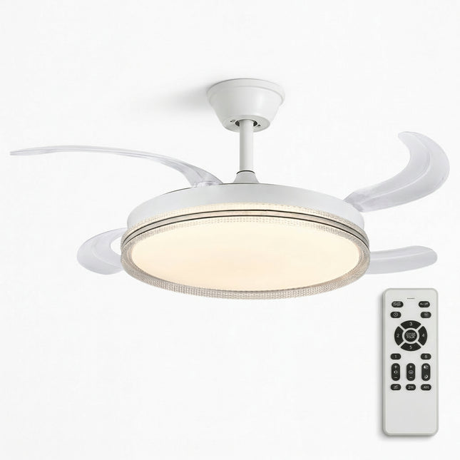 Ventilador de Techo con Luz LED 60W y Motor DC Ultra Silencioso, Ventilador de 107cm con 6 Velocidades, Control Remoto, Temporizador y Temperatura de Luz Ajustable (3000K-6500K)