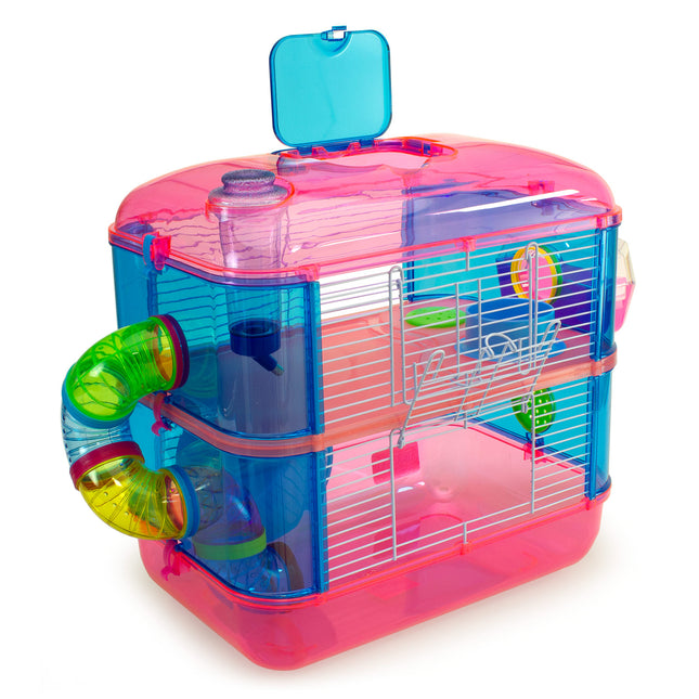 Jaula Hámsters de 2 Plantas Jaula para Jerbos Roedores con Bebedero Comedero Rueda Tubos 40x26x40cm