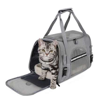 Transportín perro gato portátil maletines portamascotas de viaje de laterales flexibles para cachorro bolsa anti arrañazo con correa