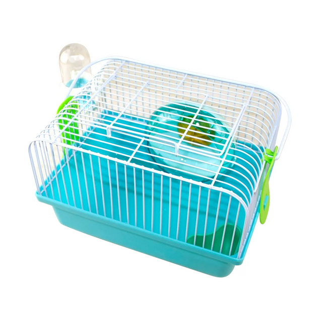 Jaula de hámster transportador roedores con rueda de ejercicio bebedero comedor resisteatente buena ventilación 23x17x15.5cm