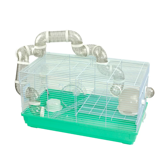Jaula Hámster Tamaño XL Escalera Tubos Rueda de Ejercicio Comedero Bebedero 58X32X31.5cm