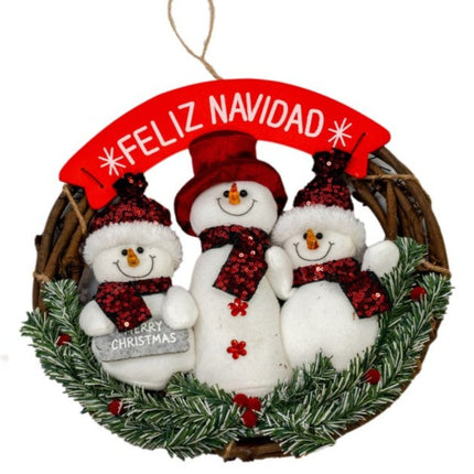 Guirnalda de Navidad de Muñeco de Nieve, Corona Navideña de Ratán, Corona Navideña para Puertas