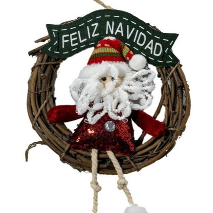 Corona de Navidad Muñeco de Nieve de Navidad y Muñeco de Papá Noel con Colgante para Pared y Puerta