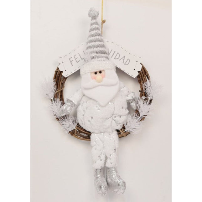 Corona de Navidad Muñeco de Nieve de Navidad y Muñeco de Papá Noel con Colgante para Pared y Puerta