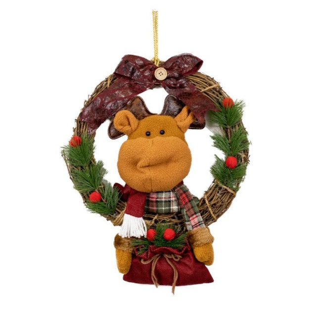 Corona de Navidad Muñeco de Nieve de Navidad y Muñeco de Papá Noel con Colgante para Pared y Puerta varios tamaños