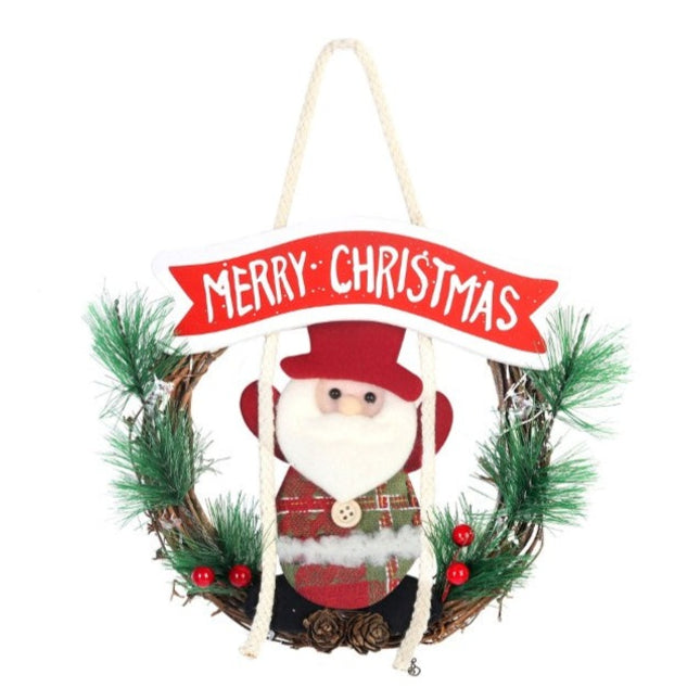 Corona de Navidad Muñeco de Nieve de Navidad y Muñeco de Papá Noel con Colgante para Pared y Puerta