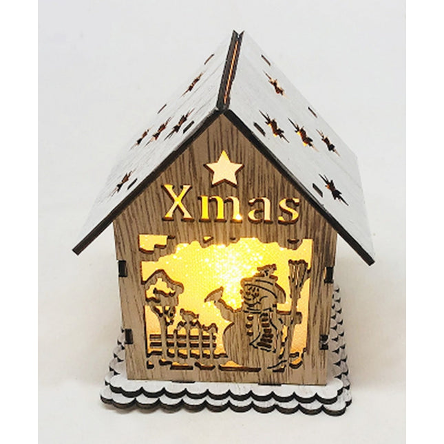Decoración con Luz de Navidad de casa de madera 9.2*9*10.5cm