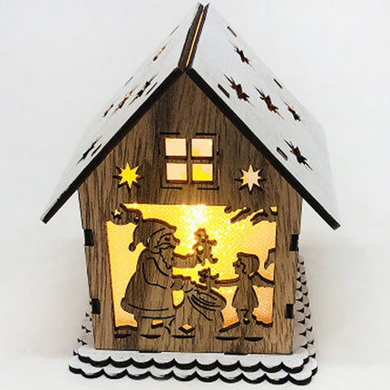 Decoración con Luz de Navidad de casa de madera 9.2*9*10.5cm