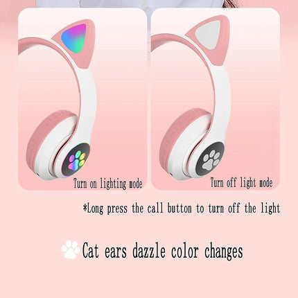 Auriculares inalámbricos bluetooth con luces LED para deportes y juegos con diseño orejas de gato